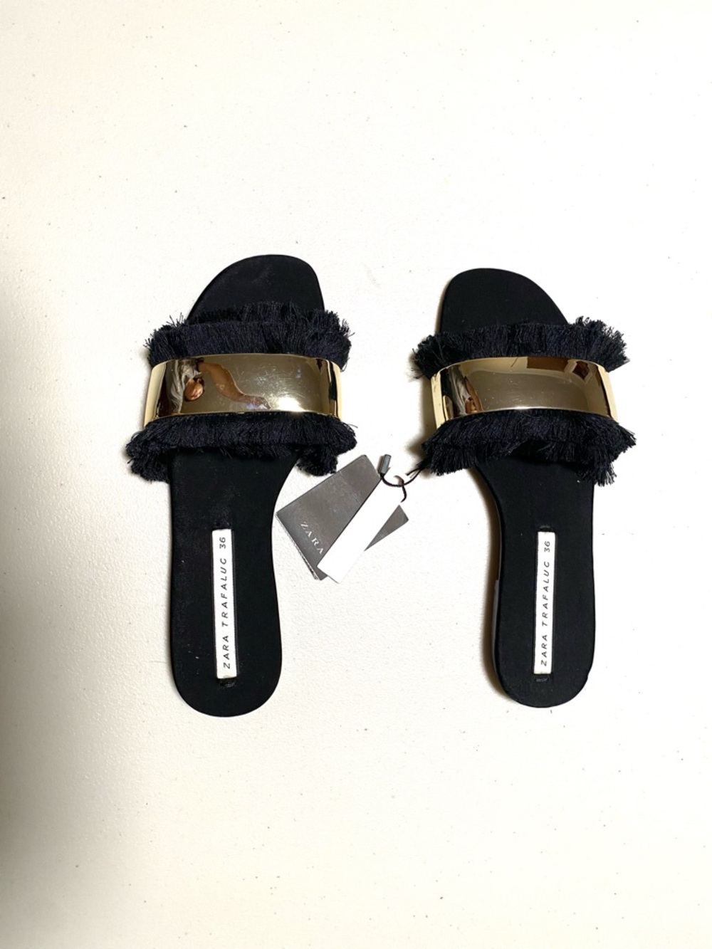 Zara Black Slide Mules with Gold Accent